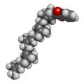 Vitamin K2 or menaquinone molecule. 3D rendering. Atoms are represented as spheres with conventional color coding: hydrogen white