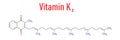 Vitamin K2 or menaquinone molecule. Skeletal formula. Menachinon