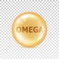 Vitamin omega icon. Yellow orb pill isolated on transparent background. Big shape glass circle. Oil 3d bubble. Round sphere nutrit Royalty Free Stock Photo