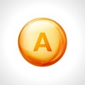 Vitamin A pill icon. Retinol vitamin nutrition treatment. Medicine health care. Natural supplement 3d symbol