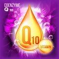 Vitamin Q10 Coenzyme Vector. Organic Vitamin Gold Drop Icon. Medicine Liquid, Golden Substance. For Beauty, Cosmetic