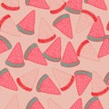 Vitamin random seamless pattern with simple watermelon slices shapes. Pink light background Royalty Free Stock Photo