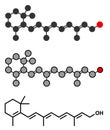 Vitamin A retinol molecule. Stylized 2D rendering and conventional skeletal formula Royalty Free Stock Photo