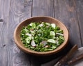 Vitamin salad of wild herbs with cucumber, radish and green onions Royalty Free Stock Photo