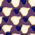 Vitamin seamless pattern with navy blue and white contoured fig pattern print. Purple background