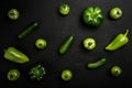 Vitamin set of various green vegetables on dark table Royalty Free Stock Photo