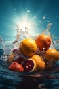 drop fruit vitamin green healthy food citrus fresh strawberry water background. Generative AI. Royalty Free Stock Photo