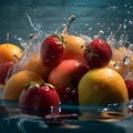 fresh healthy drop vitamin liquid water fruit food background strawberry green. Generative AI. Royalty Free Stock Photo