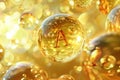 Vitamin A symbol within a golden oil capsule, surrounded by light. Royalty Free Stock Photo