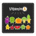 Vitamin a vegetables and fruits. Healthy food illustration. Vegetable and fruit characters