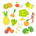 Vitamine C source Set of vegetables and fruits icons Flat vector illustration Royalty Free Stock Photo
