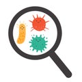 Cartoon kawaii flu virus set with magnifying glass Royalty Free Stock Photo