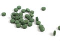 Vitamins antioxidants green. Spirulina Chlorella natural green superfood. Royalty Free Stock Photo