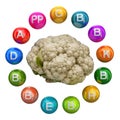 Vitamins in cauliflower, 3D rendering Royalty Free Stock Photo