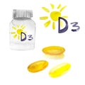 Vitamins D watercolor illustrations isolated on white