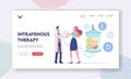 Vitamins Drip, Iv Therapy Landing Page Template. Female Character Applying Intravenous Infusion of Natural Nutrients