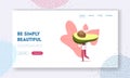 Vitamins, Exotic Tropical Fruits Landing Page Template. Female Character Carry Huge Avocado for Natural Mask or Eating