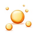 Vitamins gold 3d ball oil liquid essence pill collagen vector banner droplet icon.