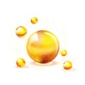 Vitamins gold shining icon. Ascorbic acid. Shining golden substance drop. Nutrition skin care.Medical background.Beauty. Vector