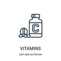 vitamins icon vector from diet and nutrition collection. Thin line vitamins outline icon vector illustration. Linear symbol Royalty Free Stock Photo