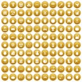 100 vitamins icons set gold