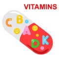Vitamins illustration. Vitamin complex capsule medicine mineral