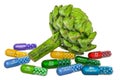 Vitamins and minerals of artichoke, 3D rendering