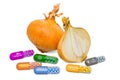 Vitamins and minerals of bulb onion, 3D rendering Royalty Free Stock Photo