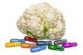 Vitamins and minerals of cauliflower, 3D rendering Royalty Free Stock Photo