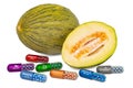 Vitamins and minerals of Christmas melon, 3D rendering