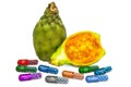 Vitamins and minerals of opuntia cactus, 3D rendering