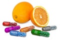 Vitamins and minerals of orange, 3D rendering