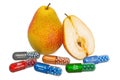 Vitamins and minerals of pear, 3D rendering