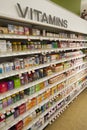 Vitamins, shop shelves. Pharmaceutical products