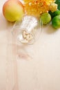 Vitamins and supplements in the bottle on wooden table,Vitamin C concept,vitamin C bottl Royalty Free Stock Photo