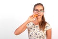 Funny girl with carrot. Royalty Free Stock Photo