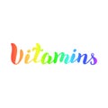 Vitamins typogaphy logo word. Trendy lettering text design. Sticker, label, icon for farmacy products. Vector