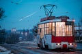 Vitebsk, Belarus. Back View Of Public Old Retro Tram Moving Near Royalty Free Stock Photo