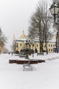 Vitebsk, Belarus, January 5, 2024. Winter view of a fountain in a snowy park.