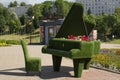 Vitebsk, Belarus - Juny 17, 2022 : piano from topiary grass in the city center, Vitebsk