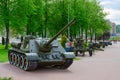 SU-100 Soviet self-propelled artillery unit class Tank Destroyer on Alley of military glory, Vitebsk, Belarus Royalty Free Stock Photo