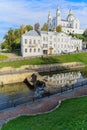 Vitebsk, Belarus, October 8, 2025. Reflection of the temple complex in the river waters. Royalty Free Stock Photo