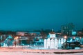Vitebsk, Belarus. Winter View Of Church Of Annunciation And Wooden Church Of St. Alexander Nevsky In Night Illuminations Royalty Free Stock Photo