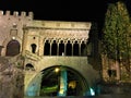 Viterbo, the city of Popes, Italy. Ancient arches, building and Christmas tree