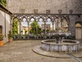 Viterbo, impressive view of the Loggia of the Papal Palace and its ancient fountain, Lazio, central Italy