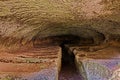 Viterbo, Lazio, Italy: Etruscan necropolis of Castel d`Asso, interior of the ancient Orioli tomb carved in the tufa rock Royalty Free Stock Photo