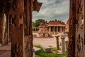 Vithala temple hampi ruins interior antique stone art from unique angle Royalty Free Stock Photo