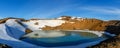 Viti volcanic crater lake green surface with snow and blue sky, Royalty Free Stock Photo