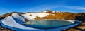 Viti volcanic crater lake green surface with snow and blue sky p Royalty Free Stock Photo