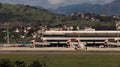 Vitoria Brazil - April 10 2021: Back view of LATAM Airbus A320 NEO taxiing near the arrival gates after arrival in Vitoria
